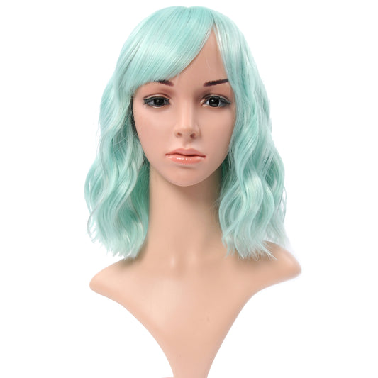 VCKOVCKO Natural Wavy Wig With Air Bangs 12"(Light Green)