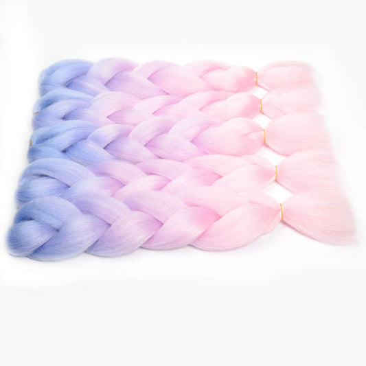 VCKOVCKO 100% Ombre Jumbo Braiding Hair Synthetic Fiber Extensions 24",5 Bundles/Lot(Blue-Light purple-Pink)