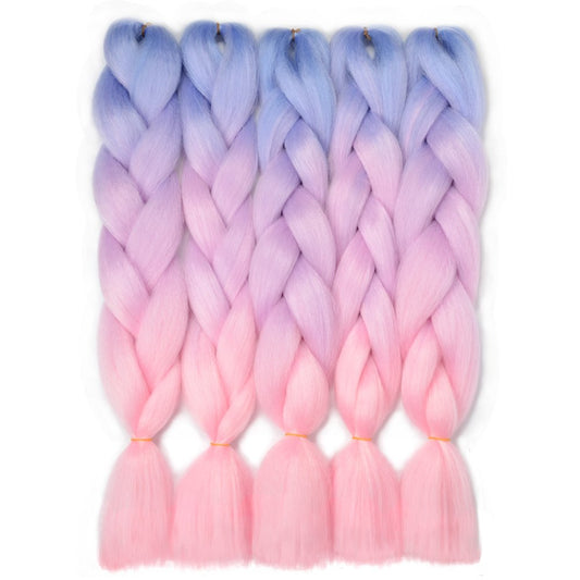 VCKOVCKO 100% Ombre Jumbo Braiding Hair Synthetic Fiber Extensions 24",5 Bundles/Lot(Blue-Light purple-Pink)