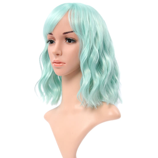 VCKOVCKO Natural Wavy Wig With Air Bangs 12"(Light Green)