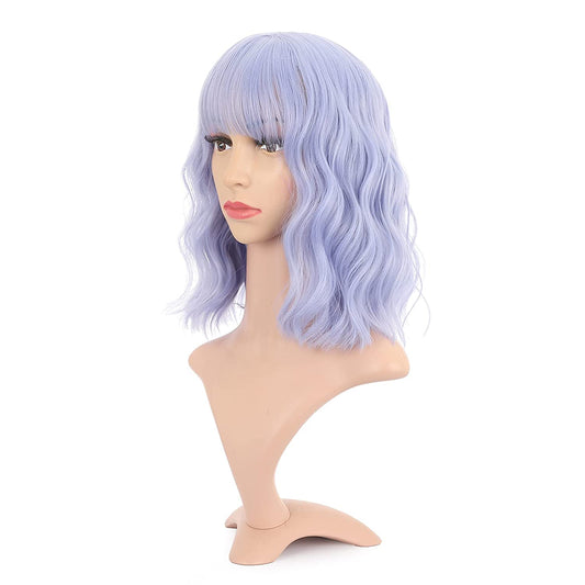 VCKOVCKO Natural Wavy Wig With Air Bangs 12"(Grey Blue)