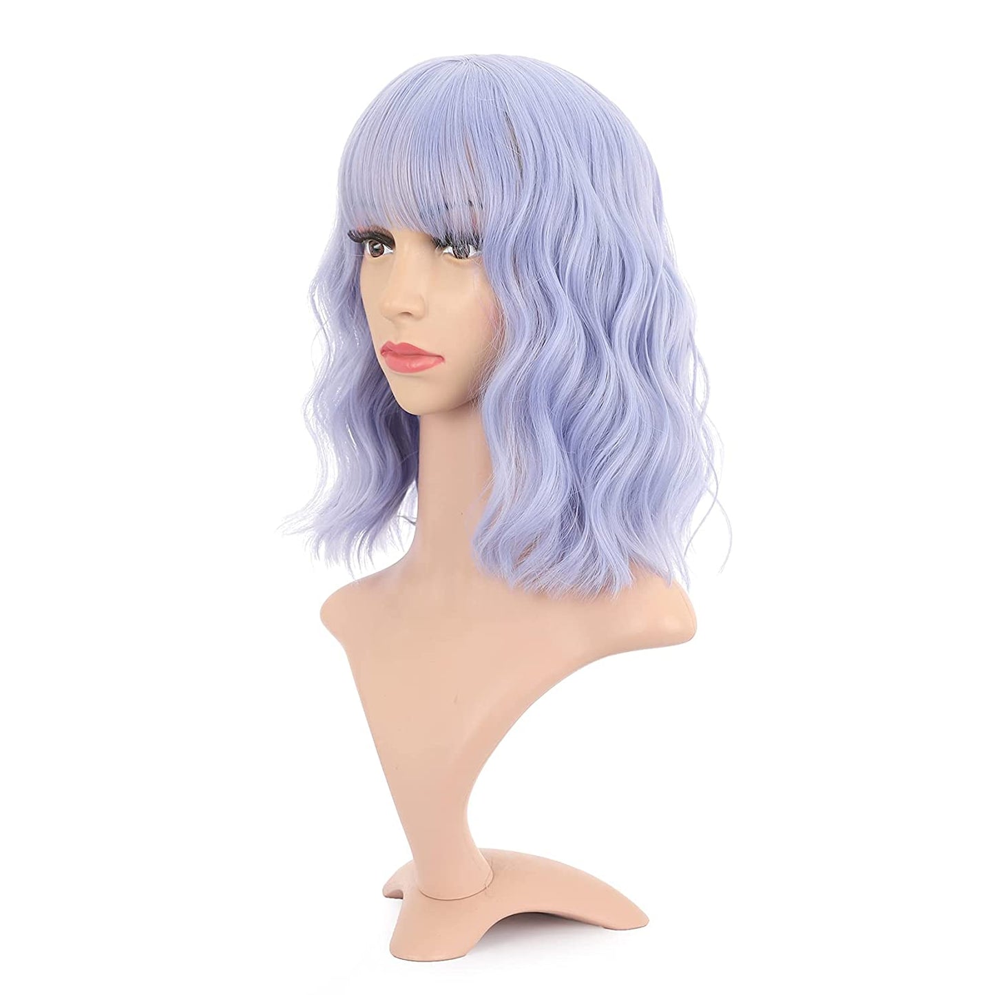 VCKOVCKO Natural Wavy Wig With Air Bangs 12"(Dark Blue)