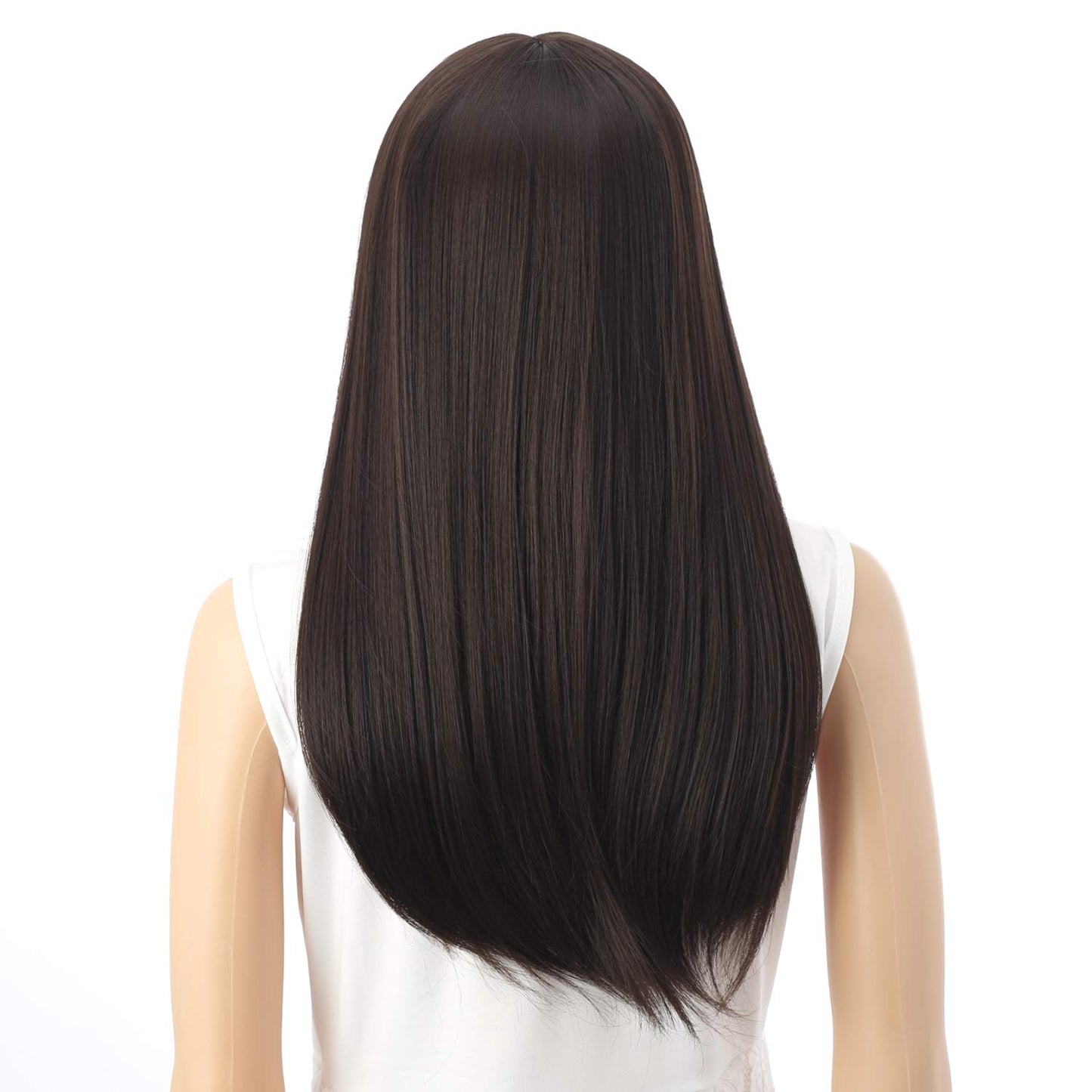 VCKOVCKO Fashion Silky Long Straight Synthetic Wig with Air Bangs 22"(Natural Brown)