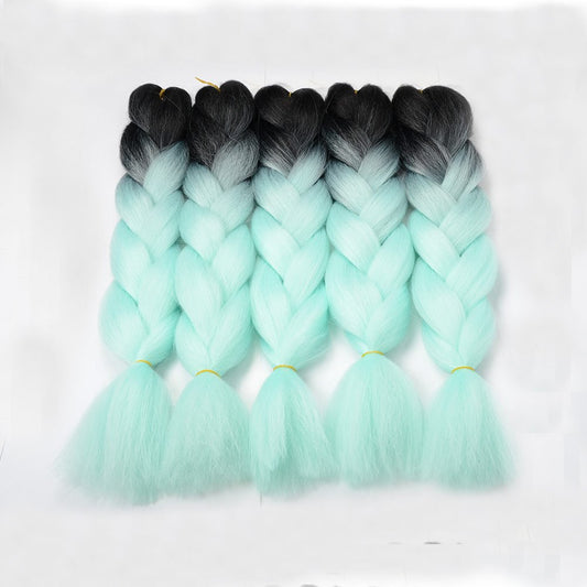 VCKOVCKO 100% Ombre Jumbo Braiding Hair Synthetic Fiber Extensions 24",5 Bundles/Lot(Black-Light green)