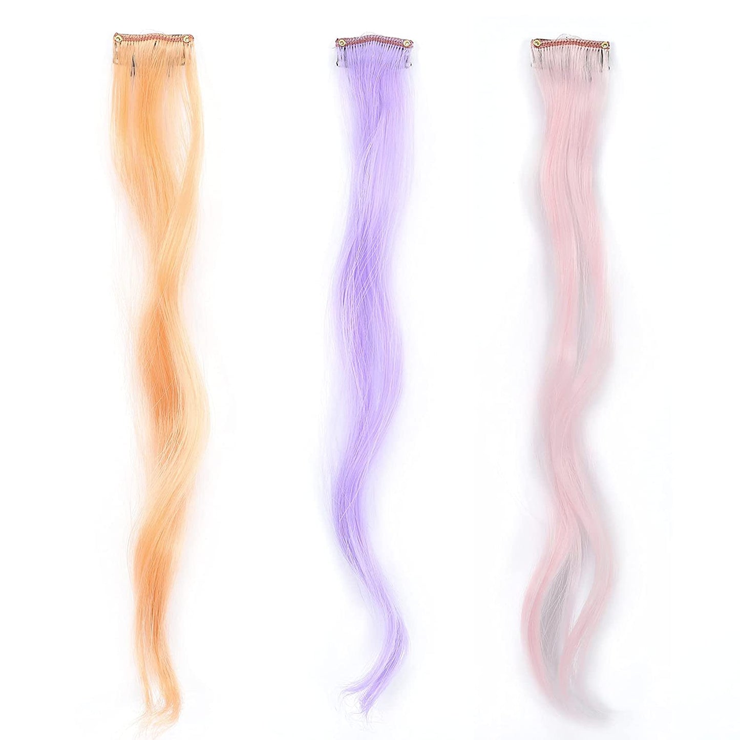 VCKOVCKO Natural Wavy Wig Plus 3 Pcs Colorful Clip in Hair Extentions 12"(Mix Blonde)