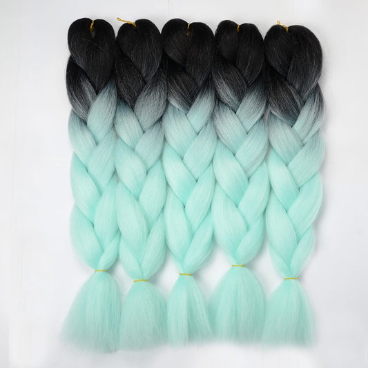 VCKOVCKO 100% Ombre Jumbo Braiding Hair Synthetic Fiber Extensions 24",5 Bundles/Lot(Black-Light green)