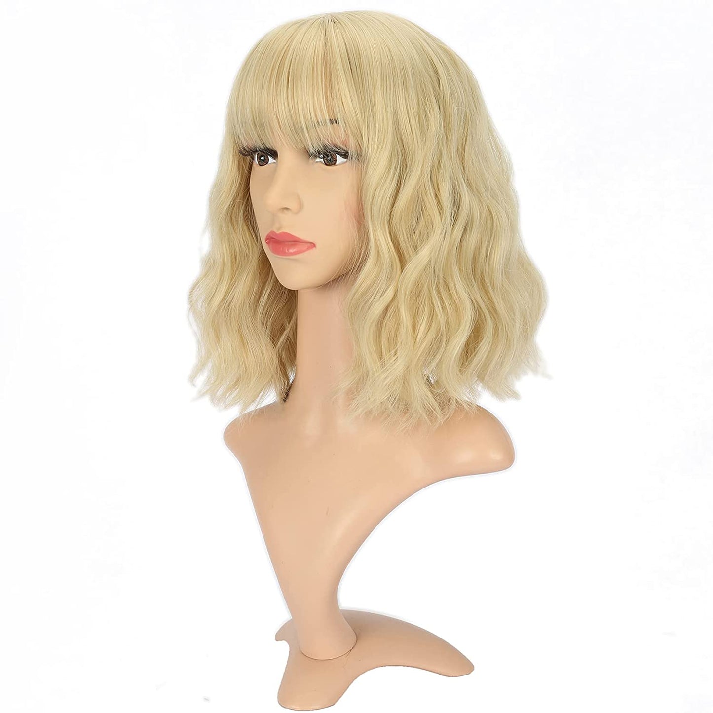 VCKOVCKO Natural Wavy Wig With Air Bangs 12"(Dark Blue)