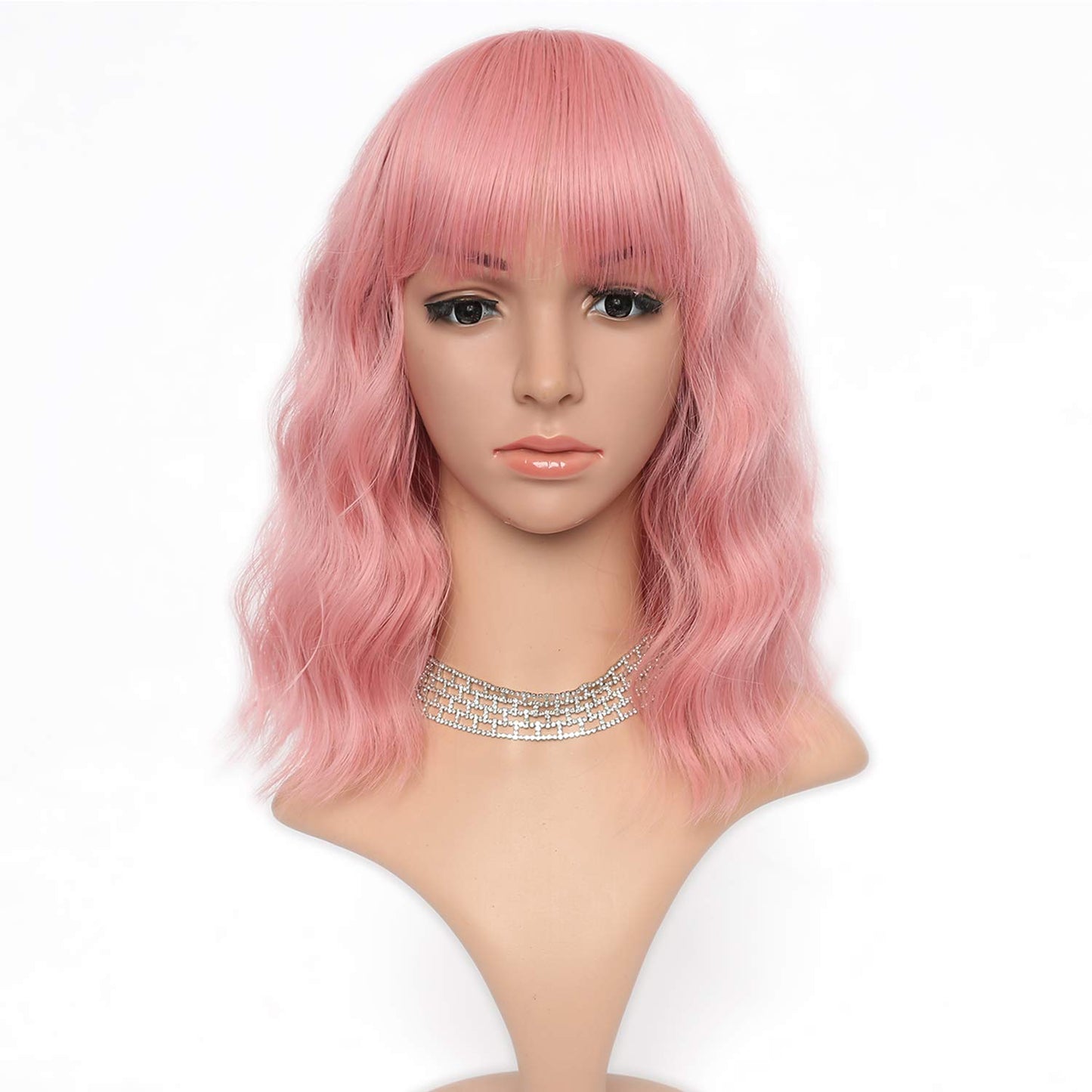 VCKOVCKO Natural Wavy Wig With Air Bangs 14"(Pure Pink)