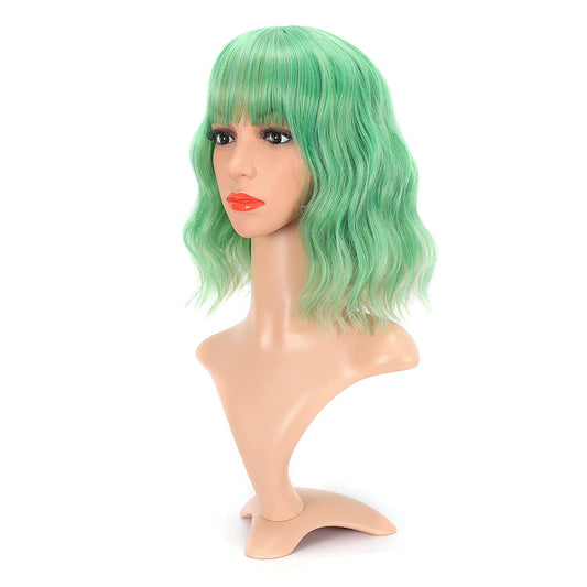 VCKOVCKO Natural Wavy Wig With Air Bangs 12"(TGreen/613#)