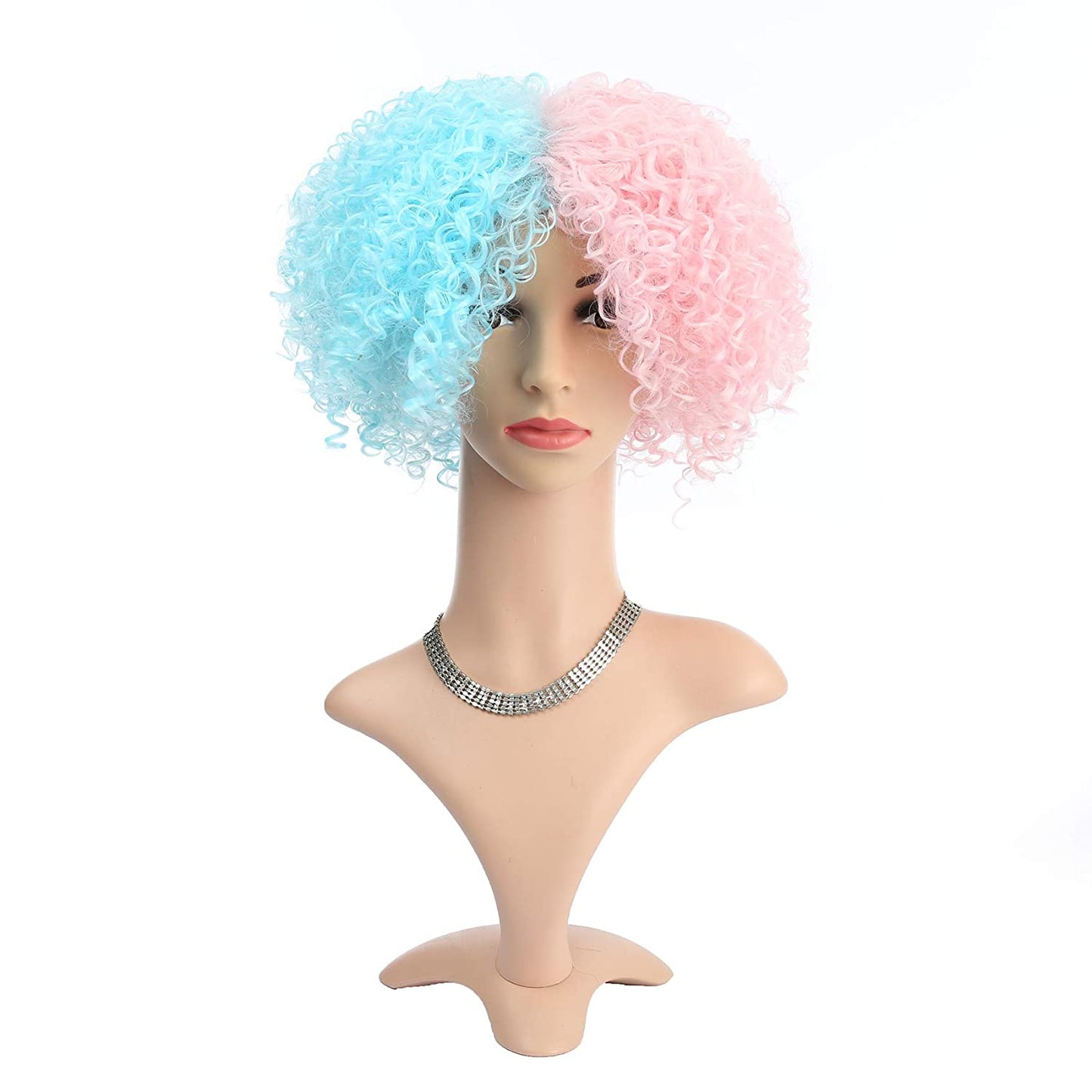 VCKOVCKO Colorful Kinky Curly Afro Wigs with Hair Bangs for Costume Party Cosplay 8"(Color:RoseRed Blonde & Yellow)