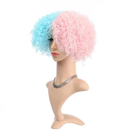 VCKOVCKO Colorful Kinky Curly Afro Wigs with Hair Bangs for Costume Party Cosplay 8"(Color:Pink & Blue)