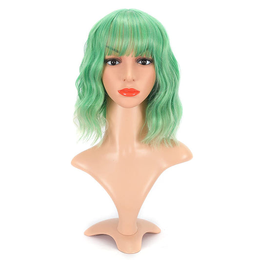 VCKOVCKO Natural Wavy Wig With Air Bangs 12"(TGreen/613#)