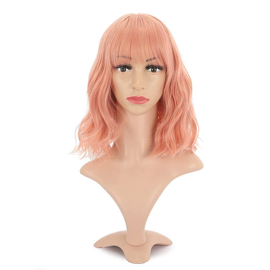 VCKOVCKO Natural Wavy Wig With Air Bangs 12"(Light Orange)