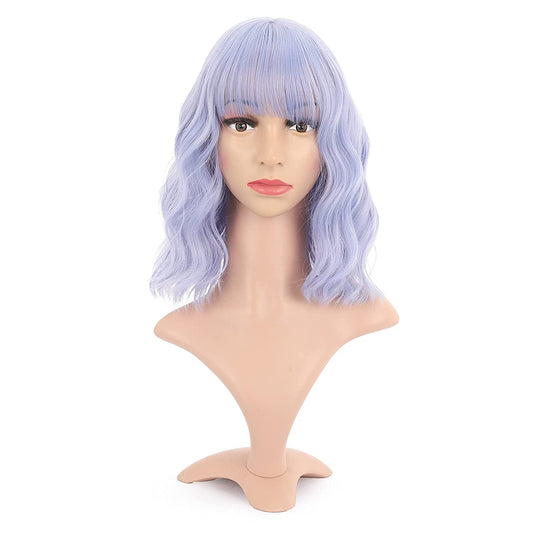 VCKOVCKO Natural Wavy Wig With Air Bangs 12"(Grey Blue)