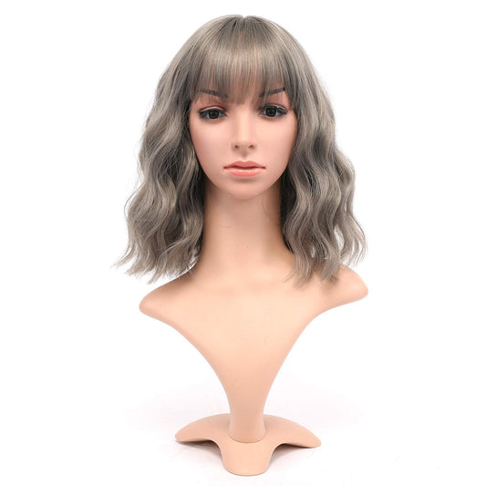 VCKOVCKO Natural Wavy Wig With Air Bangs 12"(Gray)