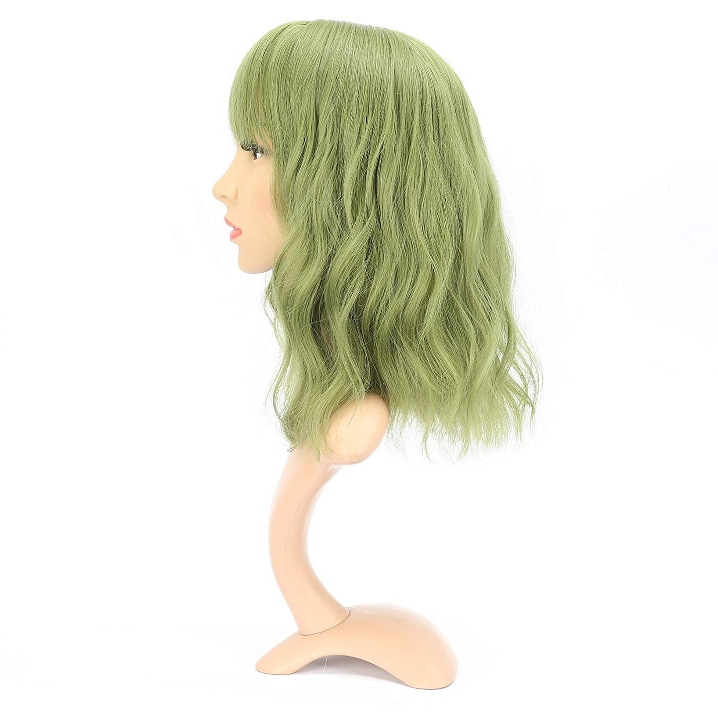 VCKOVCKO Natural Wavy Wig With Air Bangs 12"(Matcha Green)