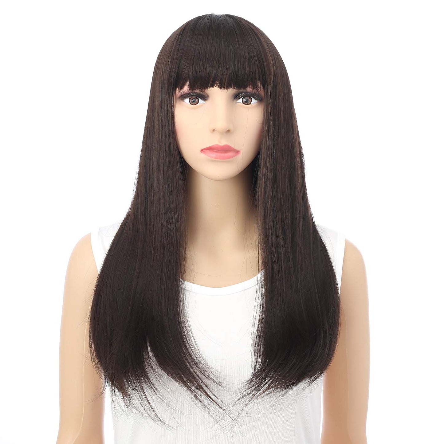 VCKOVCKO Fashion Silky Long Straight Synthetic Wig with Air Bangs 22"(Mix Blonde)