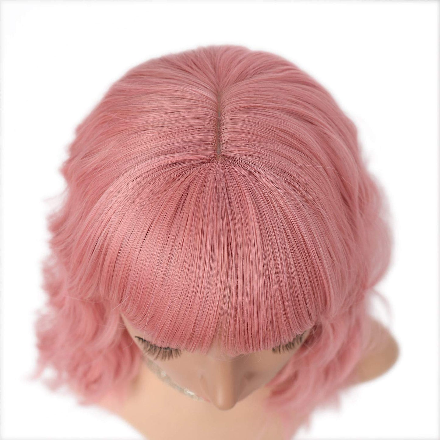 VCKOVCKO Natural Wavy Wig With Air Bangs 14"(Pure Pink)