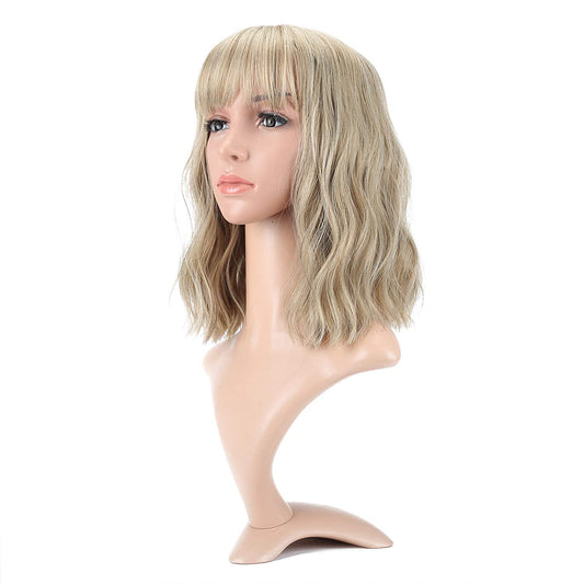 VCKOVCKO Natural Wavy Wig With Air Bangs 12"(Mix Blonde)