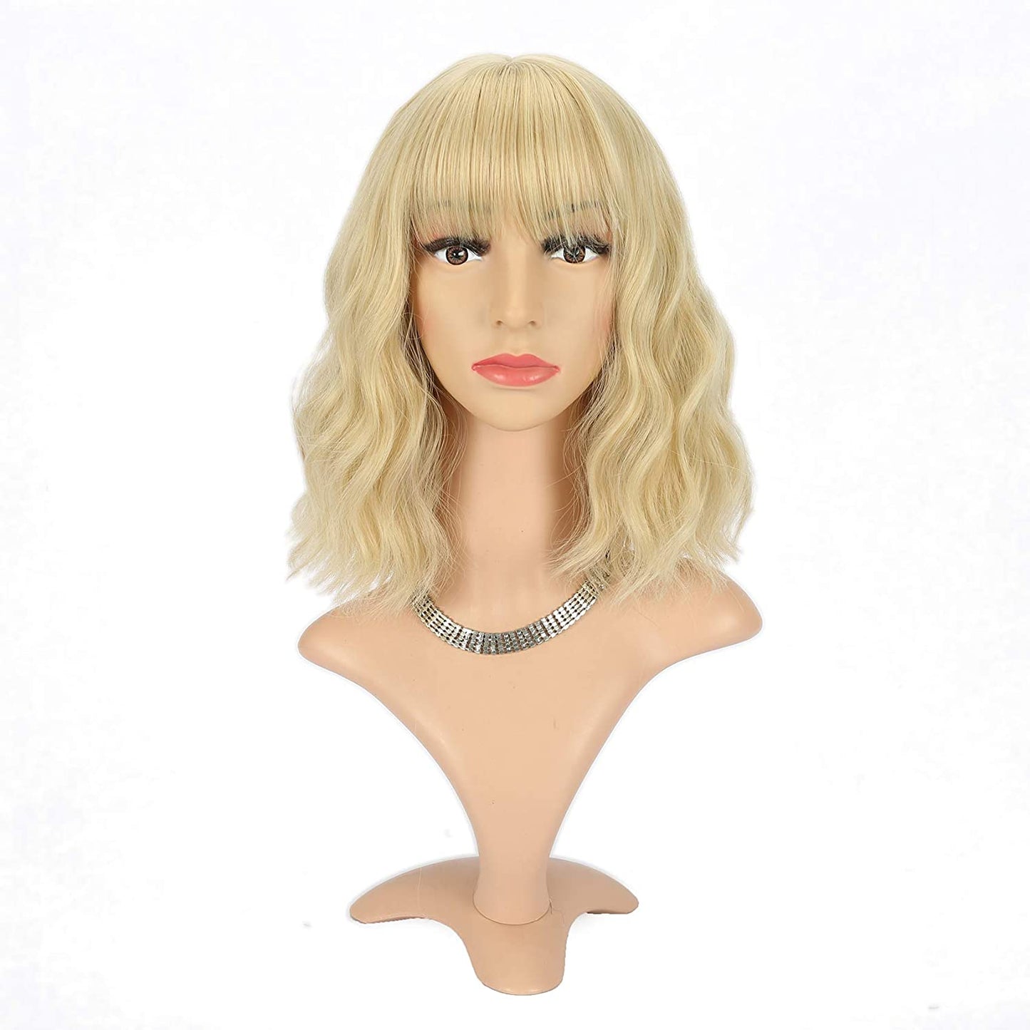 VCKOVCKO Natural Wavy Wig With Air Bangs 12"(Blonde)