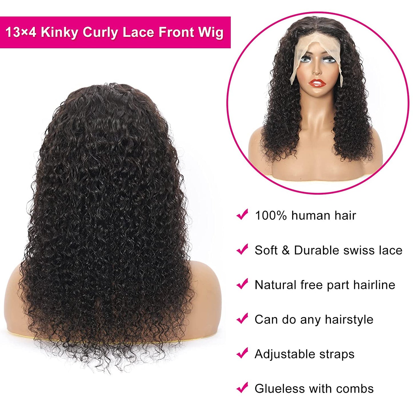 TELLBEEN Kinky Curly 13×4 Lace Frontal Wigs 150% Density Real Human Hair