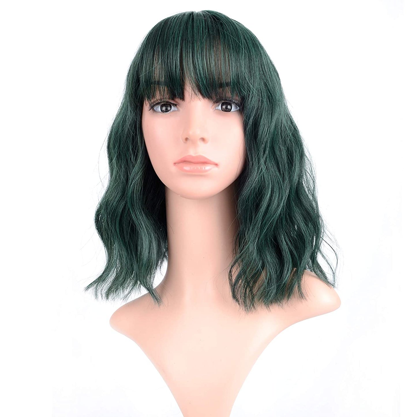 VCKOVCKO Natural Wavy Wig With Air Bangs 12"(Mix Green)