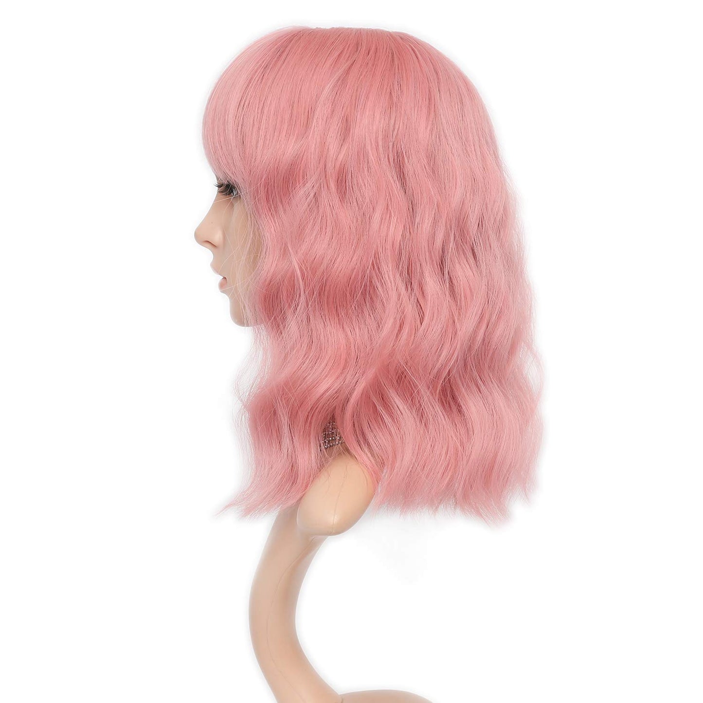 VCKOVCKO Natural Wavy Wig With Air Bangs 14"(Pure Pink)