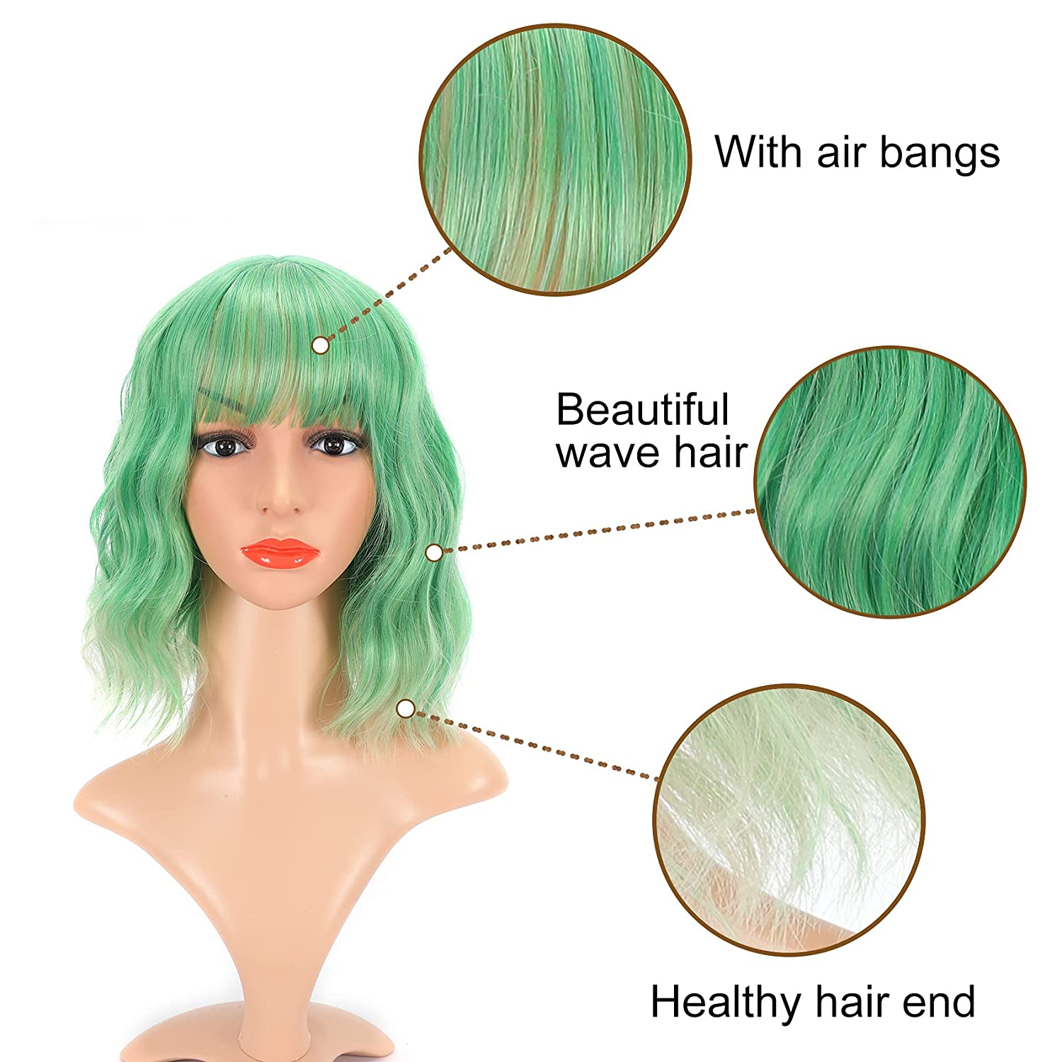 Vckovcko Natural Wavy Wig With Air Bangs 12 Tgreen 613