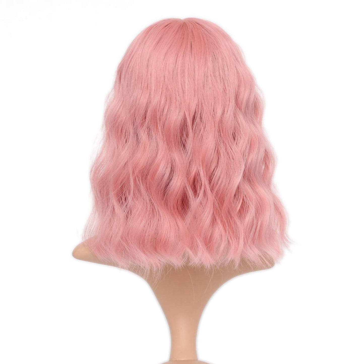 VCKOVCKO Natural Wavy Wig With Air Bangs 14"(Pure Pink)