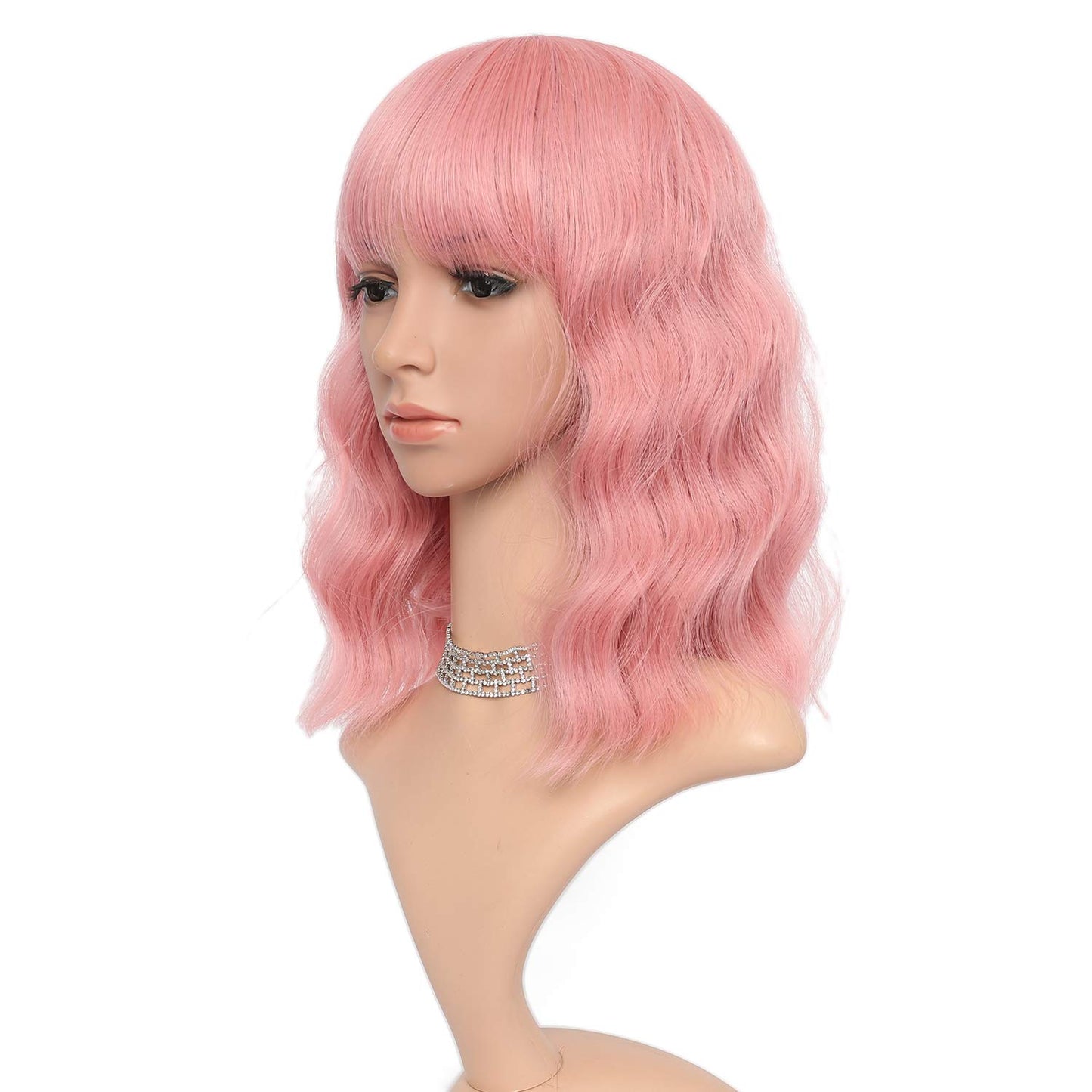 VCKOVCKO Natural Wavy Wig With Air Bangs 14"(Pure Pink)