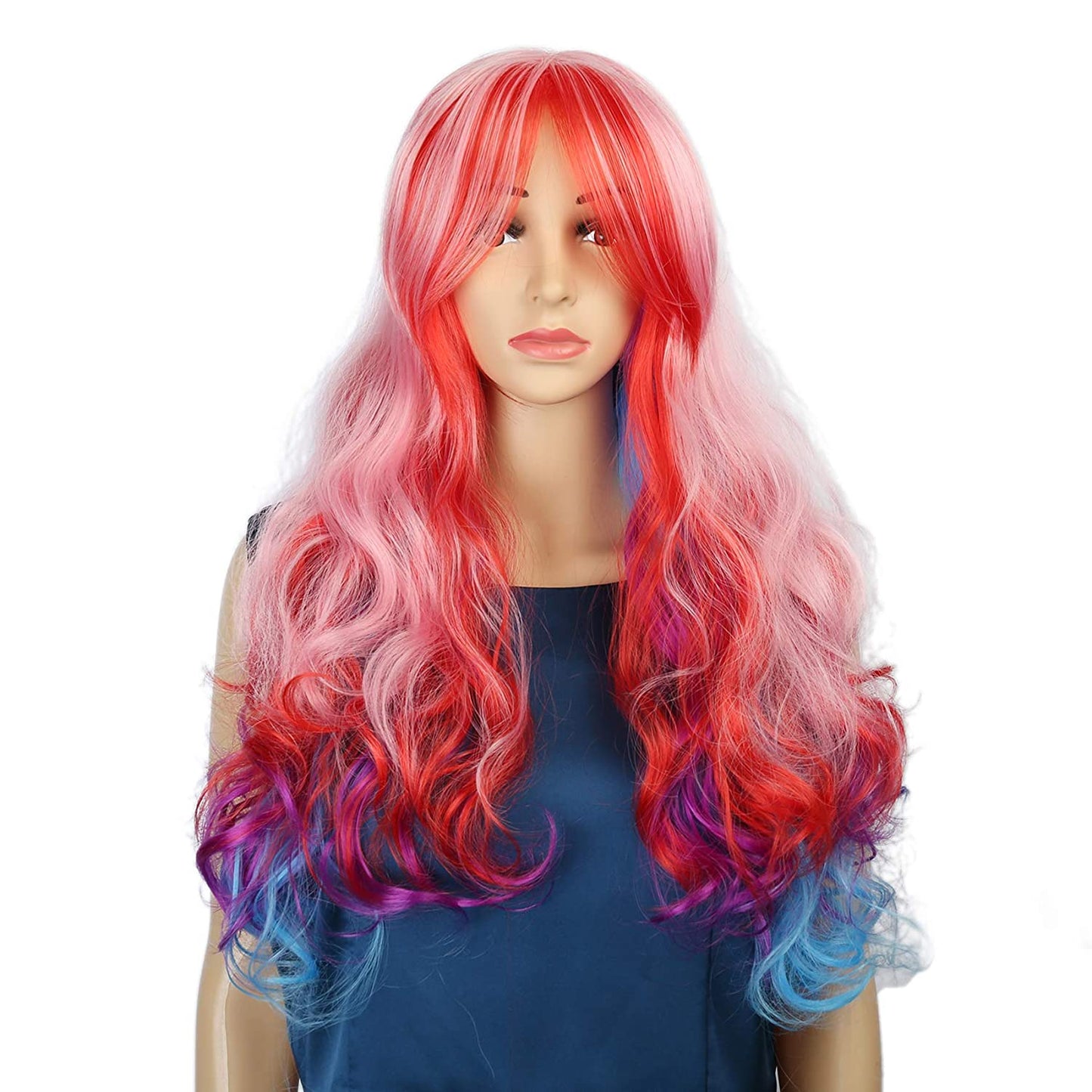 VCKOVCKO Natural Wavy Multi-Color Wig Synthetic Colorful Cosplay Party Wig for Women Girl26"(Pink-Red-Blue-Purple)