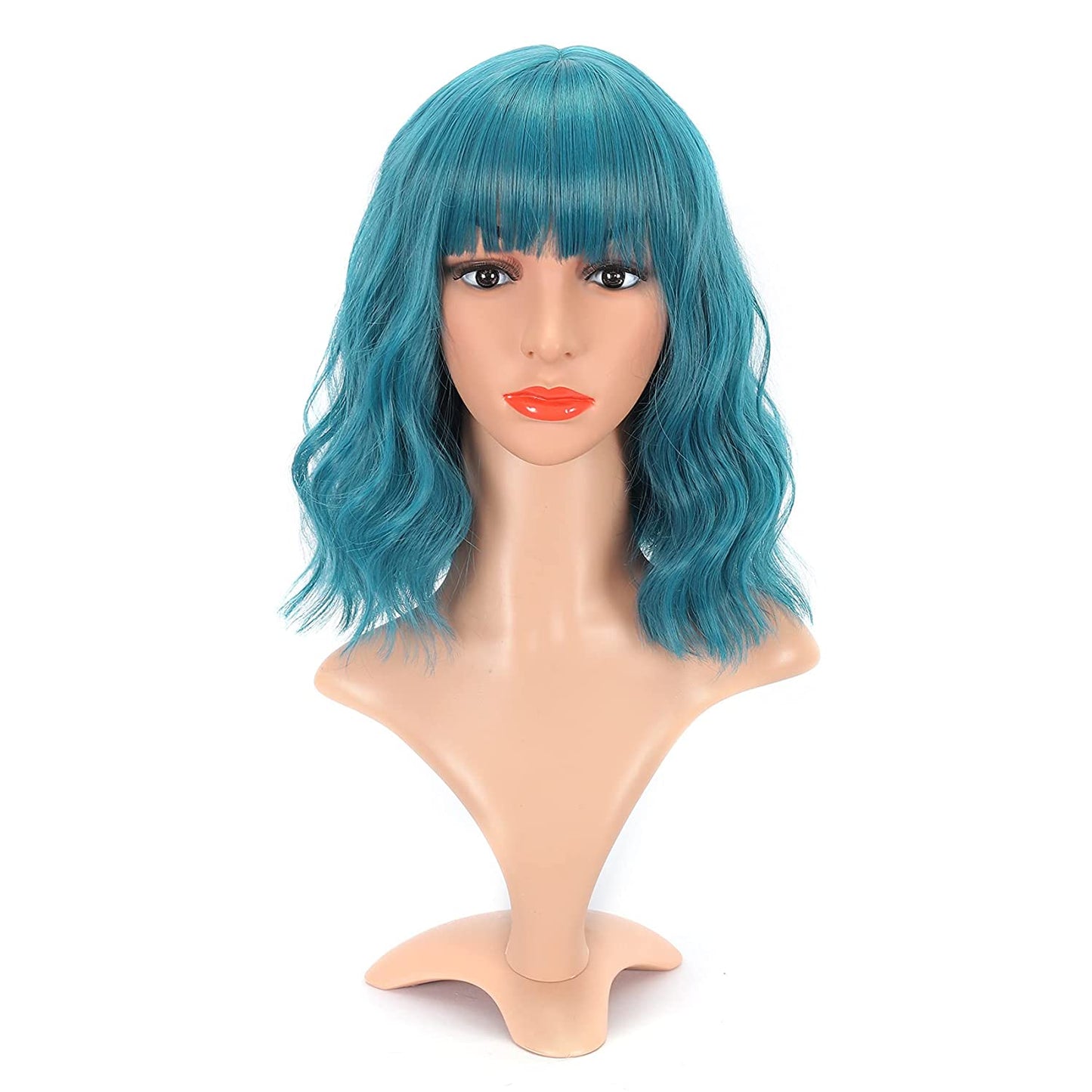 VCKOVCKO Natural Wavy Wig With Air Bangs 12"(Dark Blue)