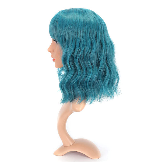 VCKOVCKO Natural Wavy Wig With Air Bangs 12"(Dark Blue)