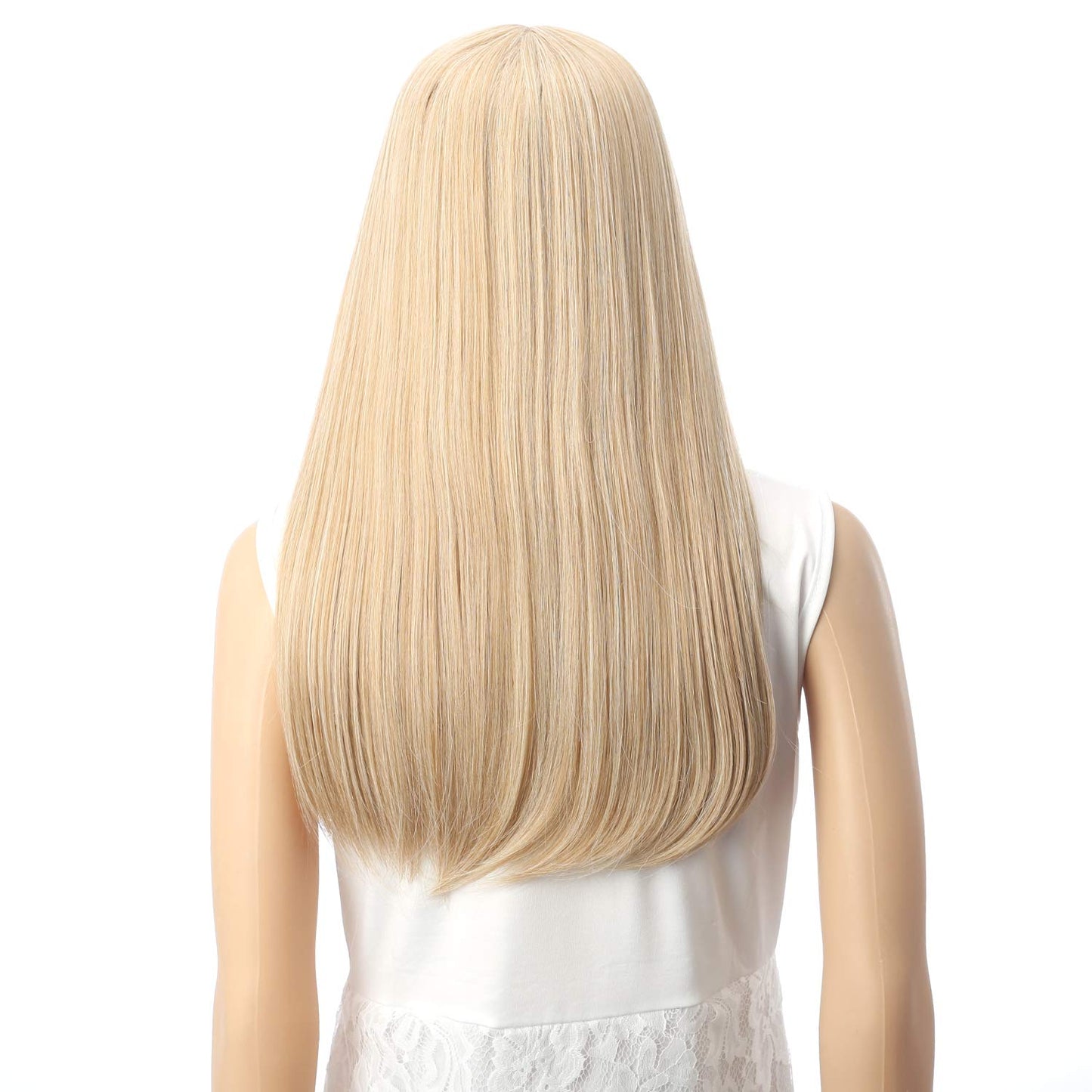 VCKOVCKO Fashion Silky Long Straight Synthetic Wig with Air Bangs 22"(Mix Blonde)