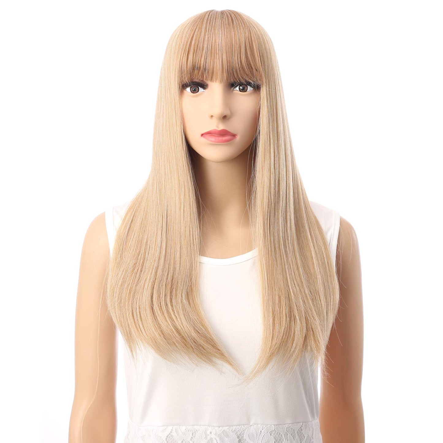 VCKOVCKO Fashion Silky Long Straight Synthetic Wig with Air Bangs 22"(Mix Blonde)