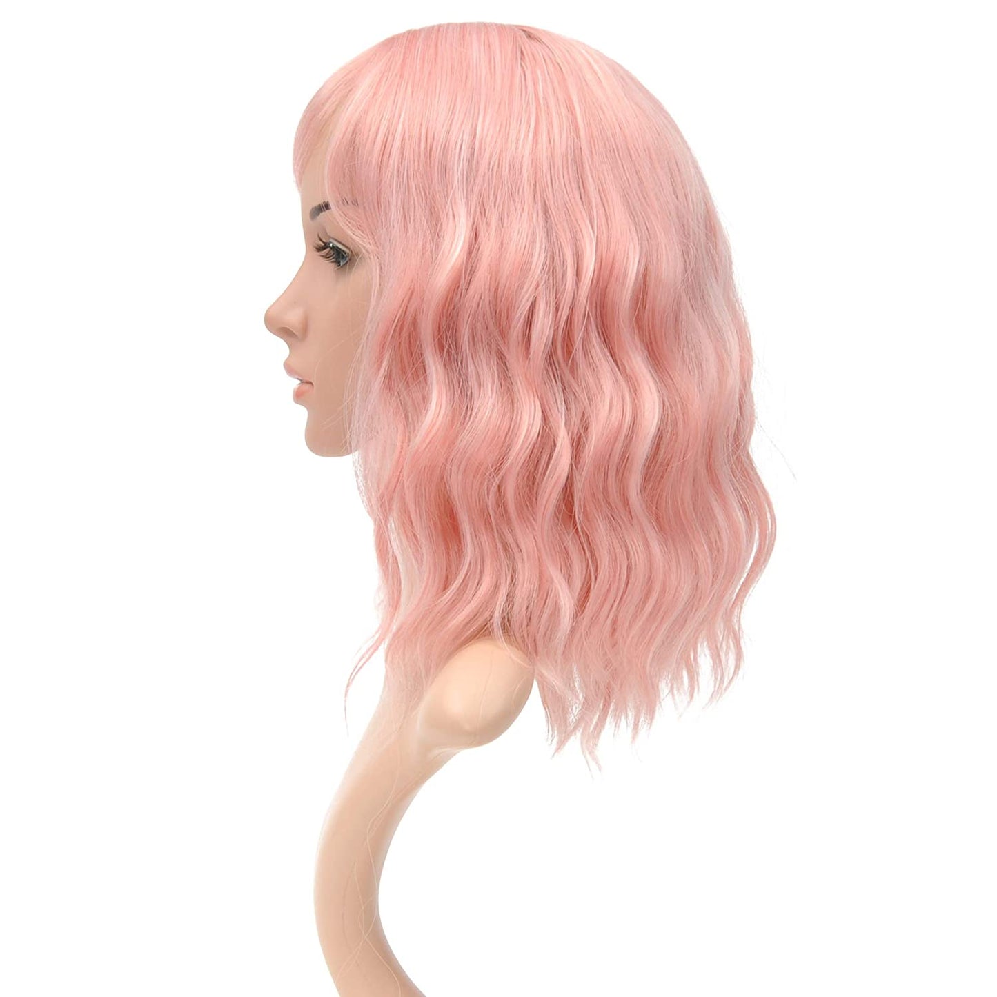 VCKOVCKO Natural Wavy Wig With Air Bangs 12"(lovely pink)