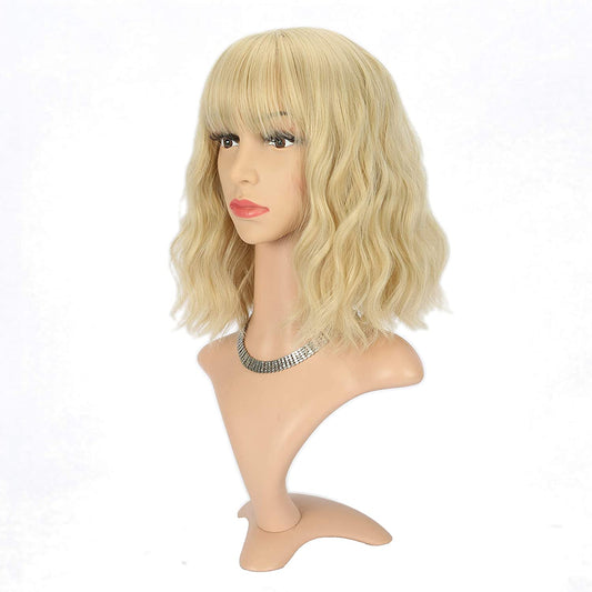 VCKOVCKO Natural Wavy Wig With Air Bangs 12"(Blonde)