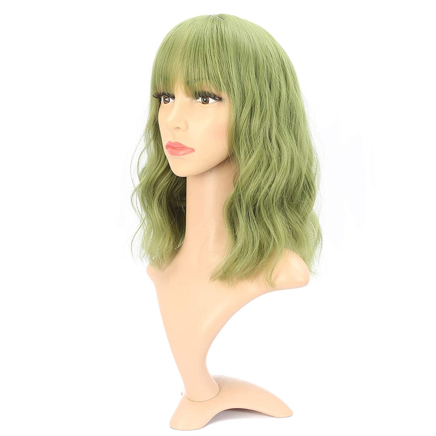 VCKOVCKO Natural Wavy Wig With Air Bangs 12"(Matcha Green)