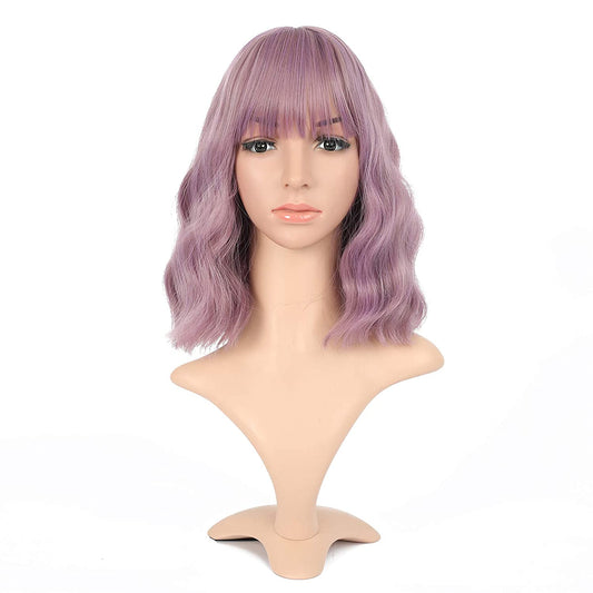 VCKOVCKO Natural Wavy Wig With Air Bangs 12"(Mix Purple)