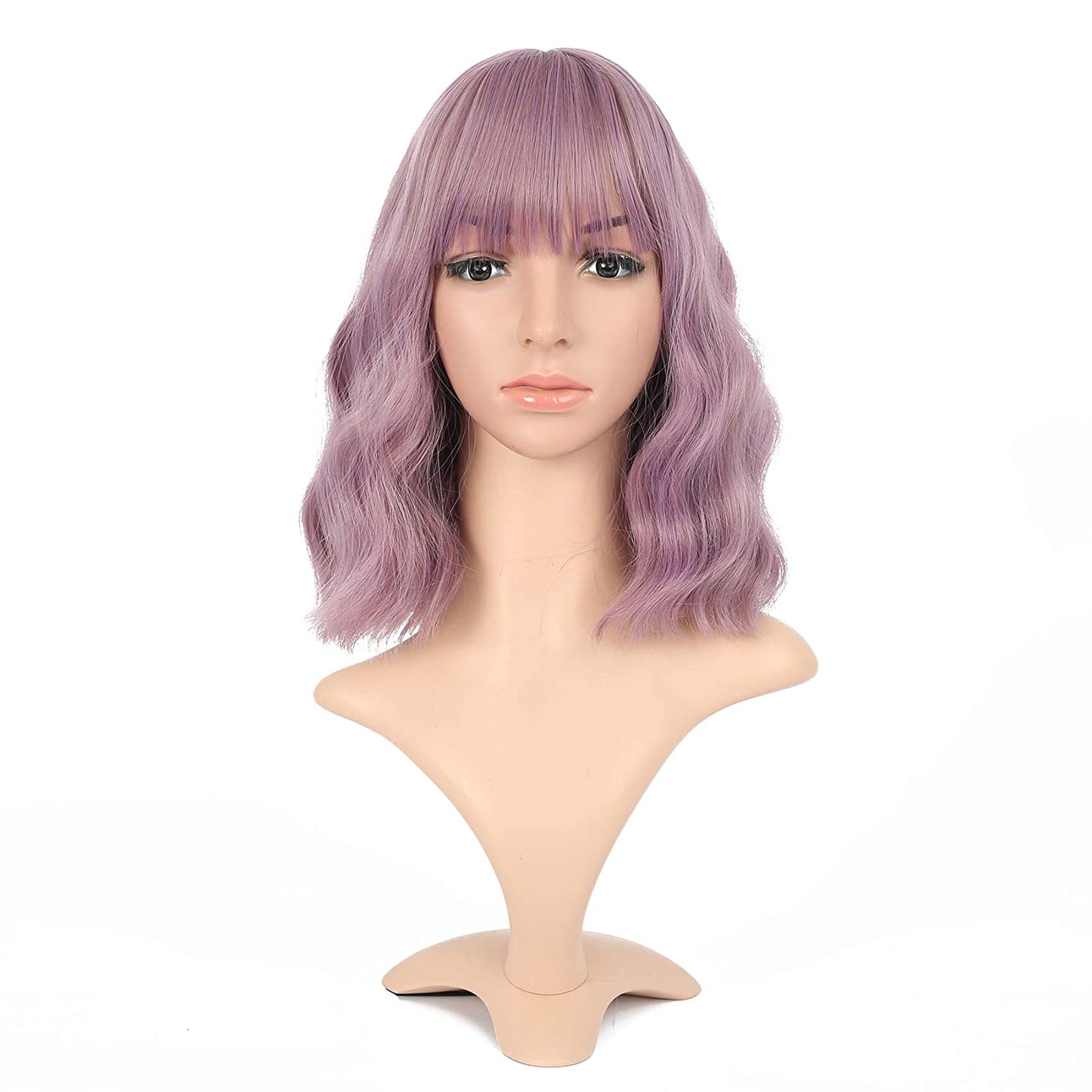 VCKOVCKO Natural Wavy Wig With Air Bangs 12"(Dark Blue)