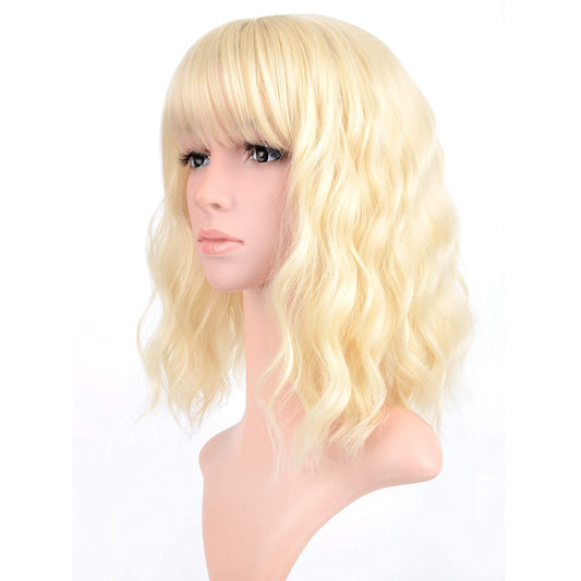 VCKOVCKO Natural Wavy Wig With Air Bangs 12"(Blonde)