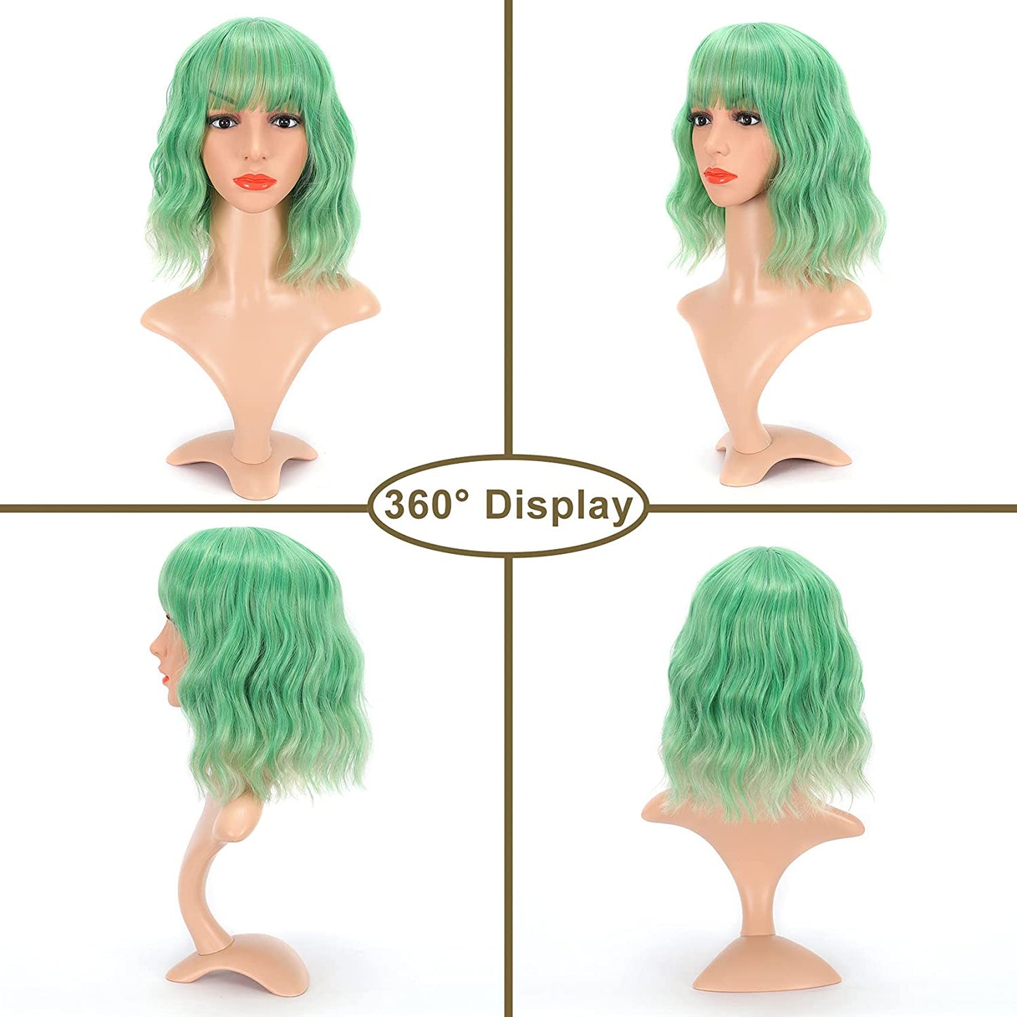 VCKOVCKO Natural Wavy Wig With Air Bangs 12"(TGreen/613#)