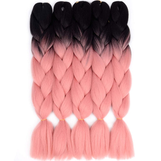 VCKOVCKO 100% Kanekalon Jumbo Braiding Hair Synthetic Fiber Extensions 24",5 Bundles/Lot(Black-Smoke Pink)