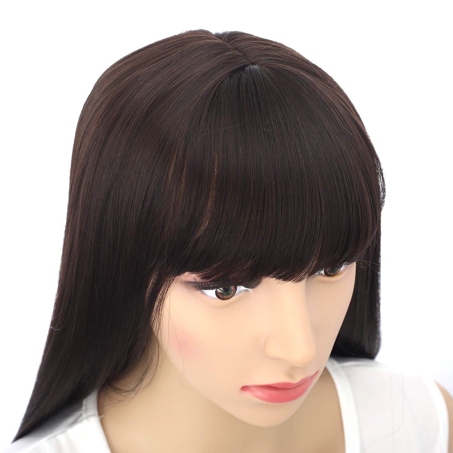 VCKOVCKO Fashion Silky Long Straight Synthetic Wig with Air Bangs 22"(Natural Brown)