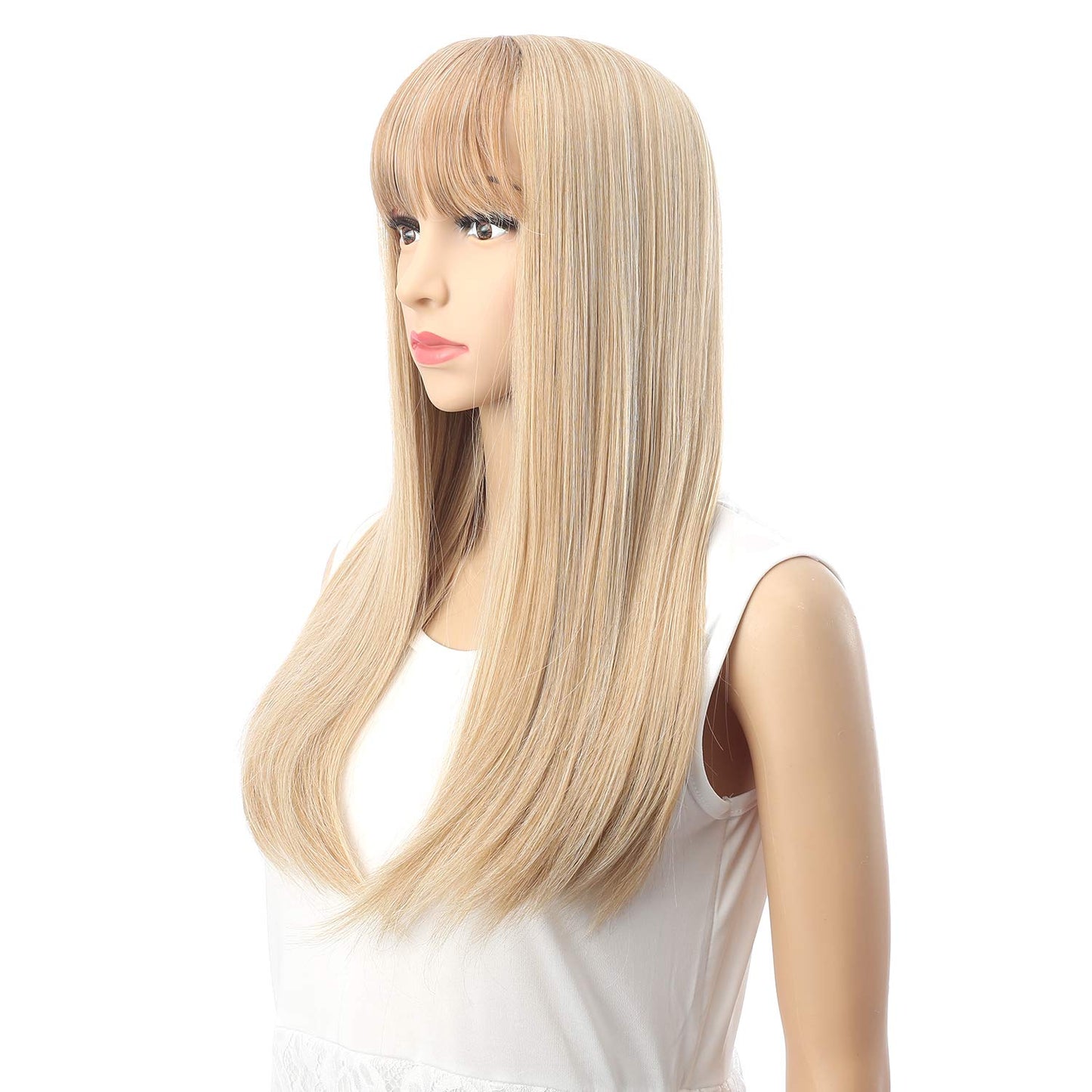 VCKOVCKO Fashion Silky Long Straight Synthetic Wig with Air Bangs 22"(Mix Blonde)