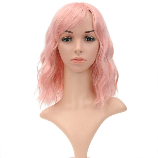 VCKOVCKO Natural Wavy Wig With Air Bangs 12"(lovely pink)