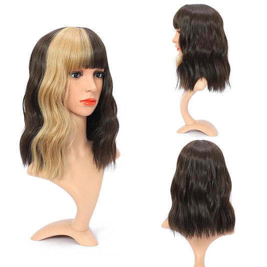 VCKOVCKO Natural Wavy Wig With Air Bangs 12"(Highlight Ash Blonde)