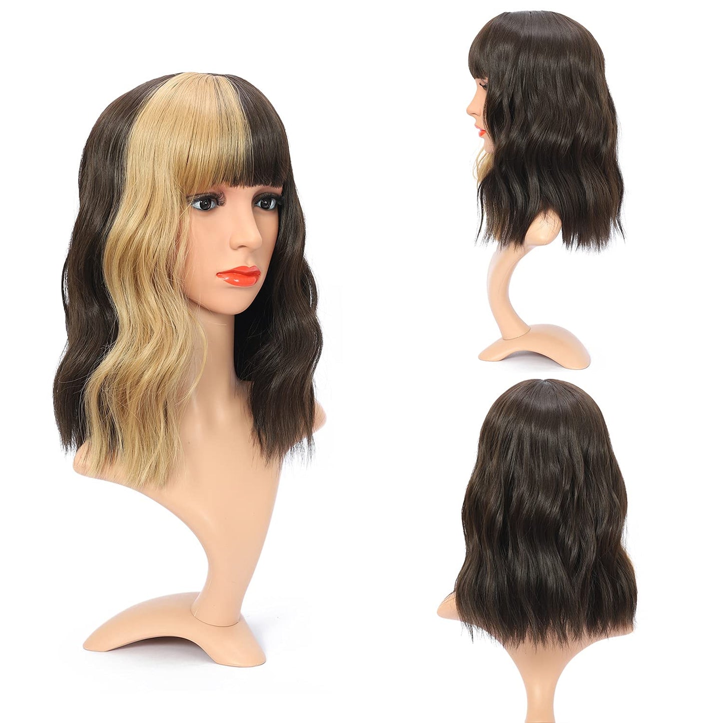 VCKOVCKO Natural Wavy Wig With Air Bangs 12"(Dark Blue)