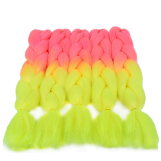 VCKOVCKO 100% Ombre Jumbo Braiding Hair Synthetic Fiber Extensions 24",5 Bundles/Lot(Pink-Fluorescent Green)