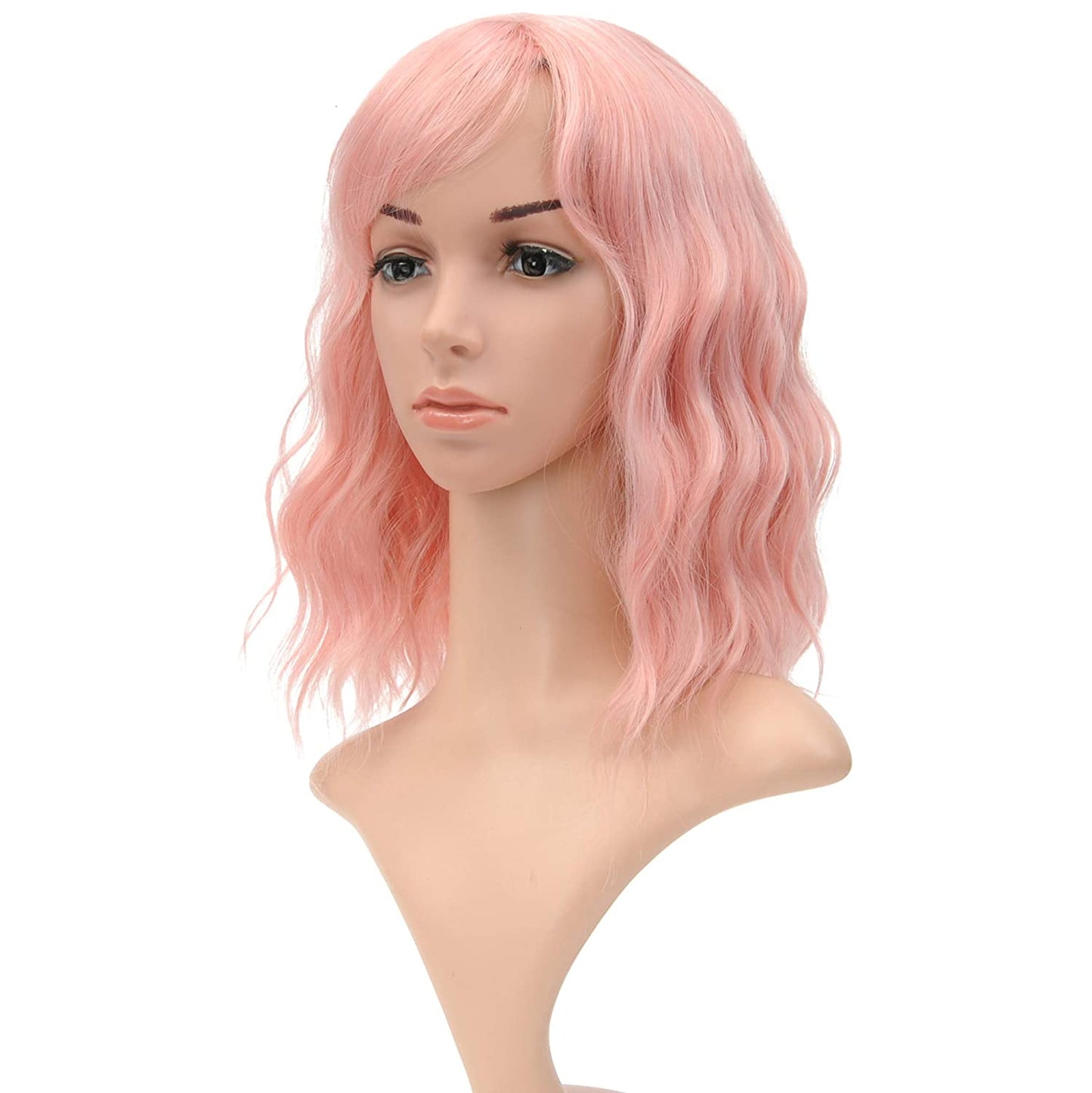 VCKOVCKO Natural Wavy Wig With Air Bangs 12"(lovely pink)